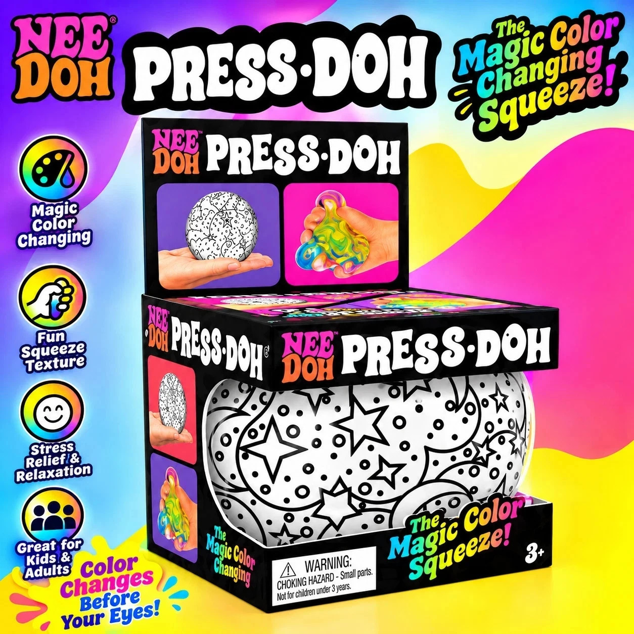 NeeDoh Press Doh Stars Magic Color Squeeze Squishy Stress Fidget Toy