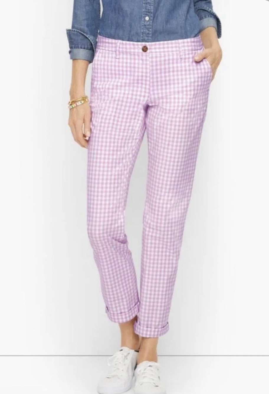 NWT Talbots Women’s Size 12 Purple Check Cotton Blend Ankle Length Relaxed Chino NWT Talbots Women’s Size 12 Purple Check Cotton Blend Ankle Length Relaxed Chino