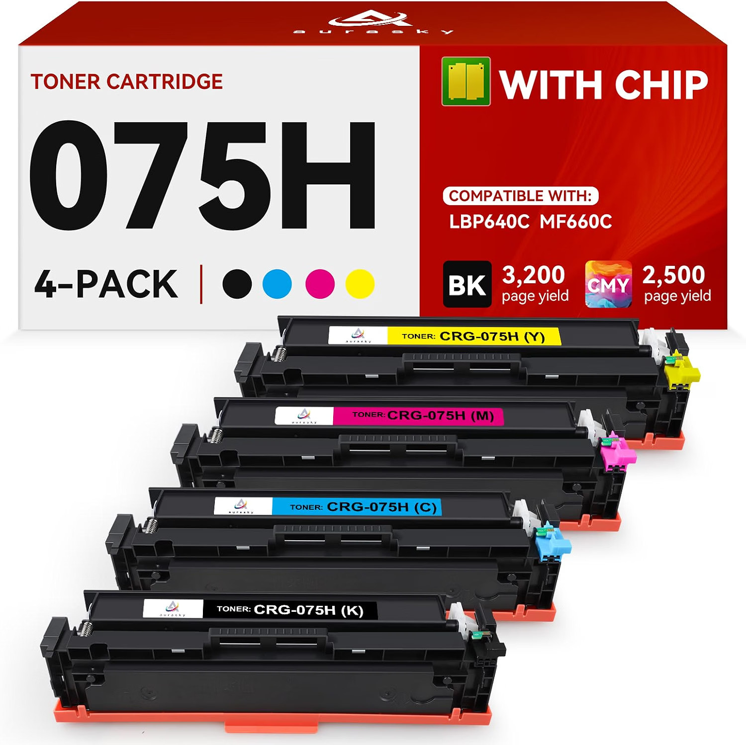 With Chip 4-Pack Toner Cartridges Black Cyan Magenta Yellow 075H Canon BN