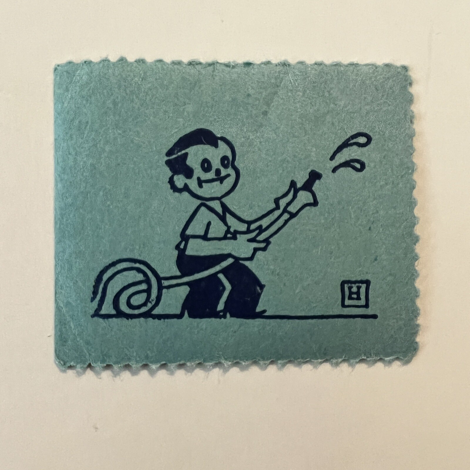 INTERESTING EARLY BOY WITH WATER HOSE CINDERELLA STAMP SEAL INTERESTING EARLY BOY WITH WATER HOSE CINDERELLA STAMP SEAL