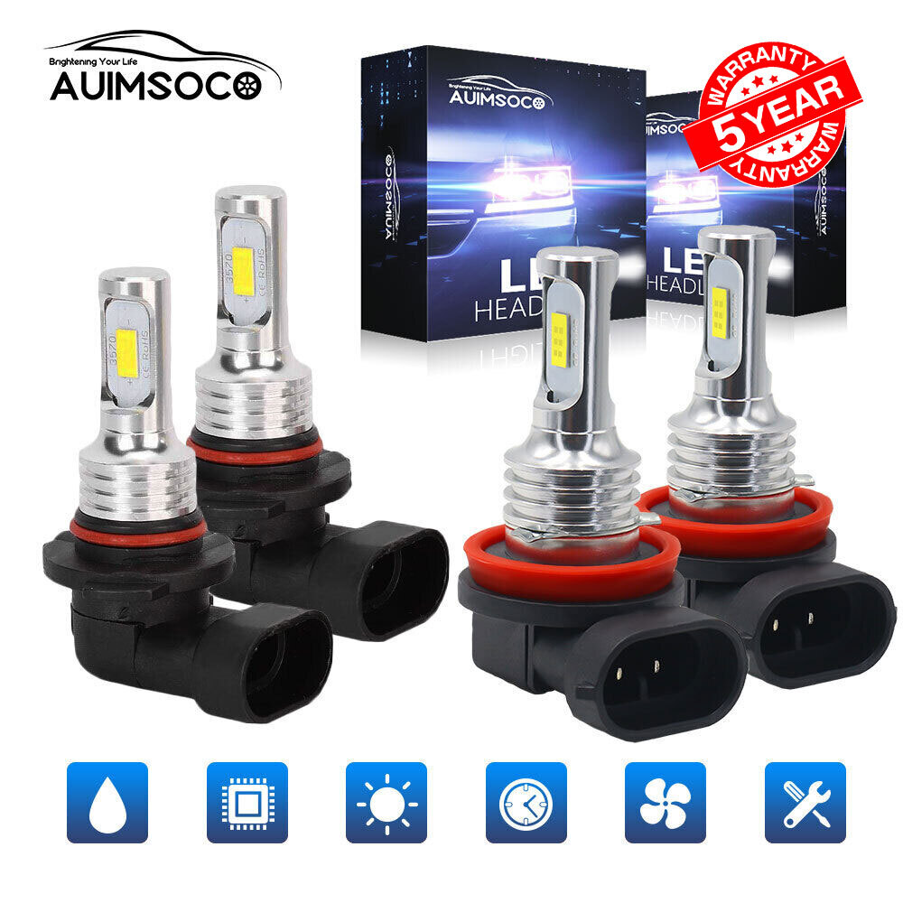 H11 9005 LED Headlight KIT Combo Bulbs 10000K High&Low Beam Super Bright White