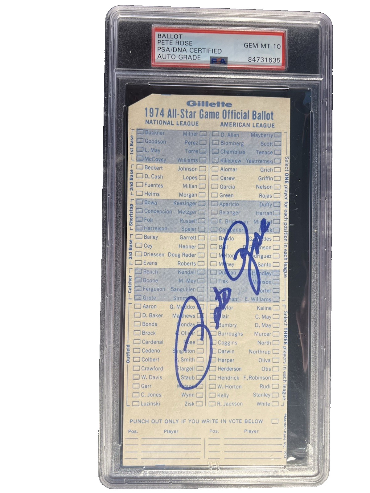 PETE ROSE SIGNED RARE 1974 ALL-STAR GAME BALLOT W/GEM MINT 10 PSA