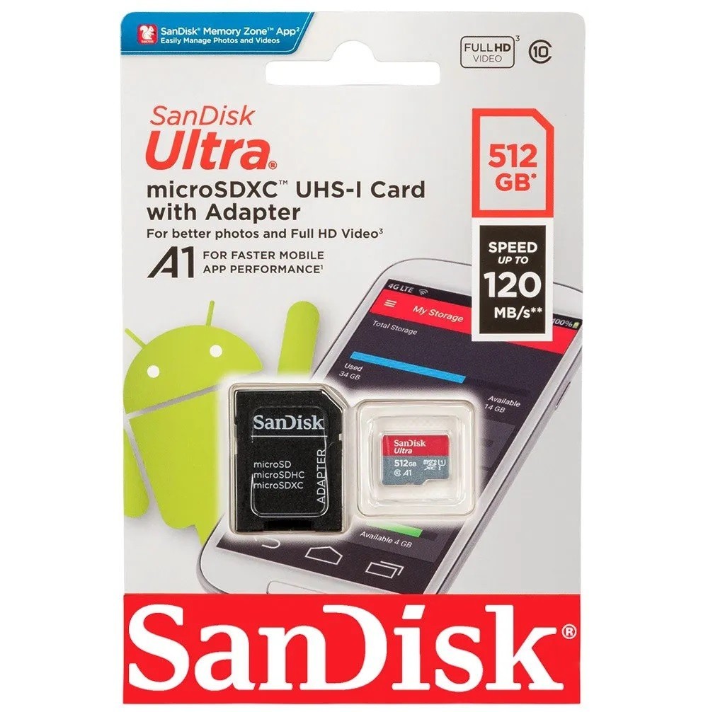 SanDisk Ultra 512GB Micro SD SDXC C10 A1 UHS-1 4K HD 120MB/s Memory Card - New SanDisk Ultra 512GB Micro SD SDXC C10 A1 UHS-1 4K HD 120MB/s Memory Card - New