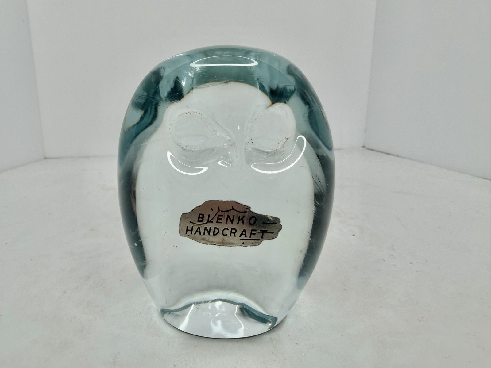 HTF Vintage MCM Blenko Glass 76D Crystal Owl 4” W/label Stunning