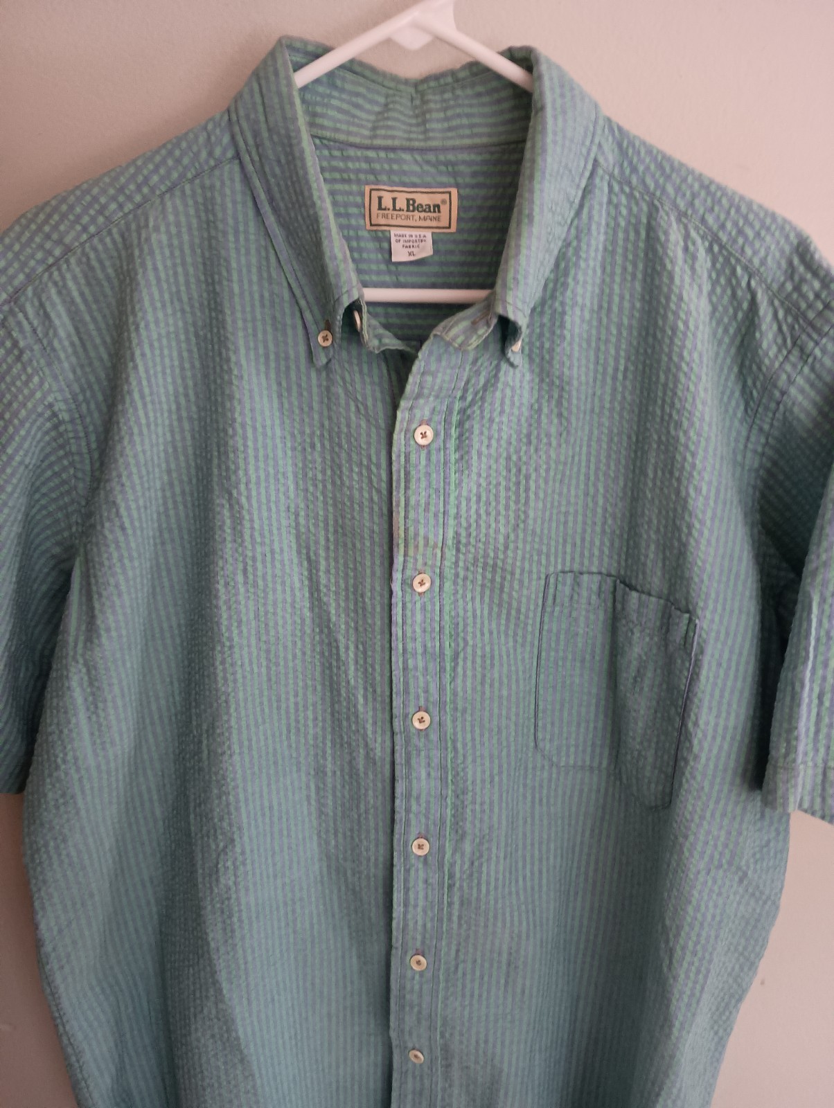 Vtg L.L. Bean Made In USA Seersucker Shirt Mens Size XL Striped Short Sleeve Vtg L.L. Bean Made In USA Seersucker Shirt Mens Size XL Striped Short Sleeve