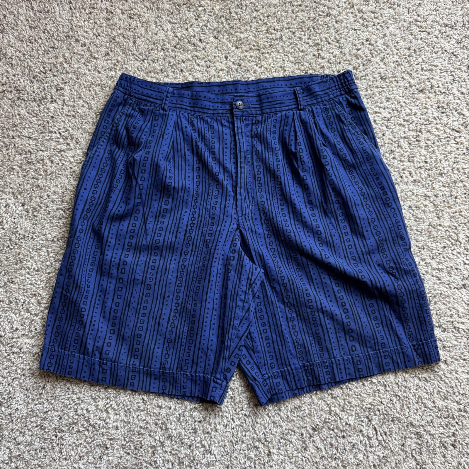 Vintage 90s GAP Shorts Mens Blue Black Geometric Striped Made USA Cotton Vintage 90s GAP Shorts Mens Blue Black Geometric Striped Made USA Cotton