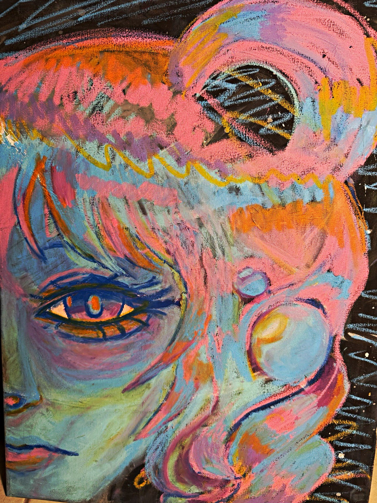 Abstract Modern Portrait Painting of Woman Face - Colorful Art 16x20
