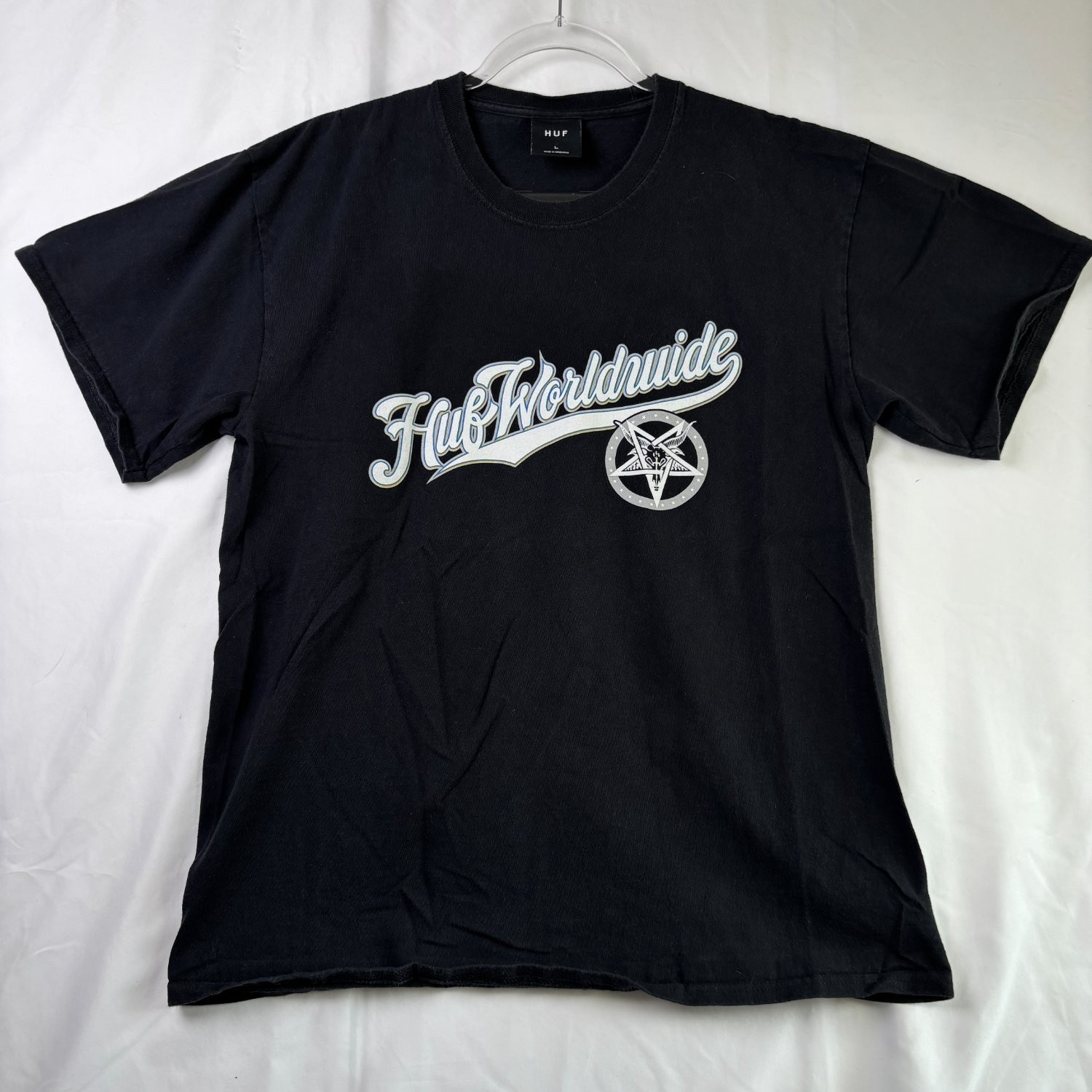 HUF Thrasher Shirt Large Black Portola Collaboration Skate Goat Pentagram L