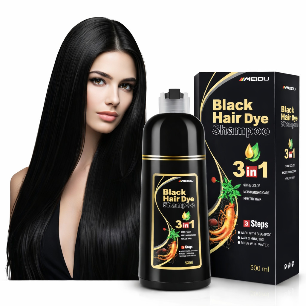 MEIDU Black Hair Dye Shampoo 3 in 1 Semi Permanent Hair Color Shampoo