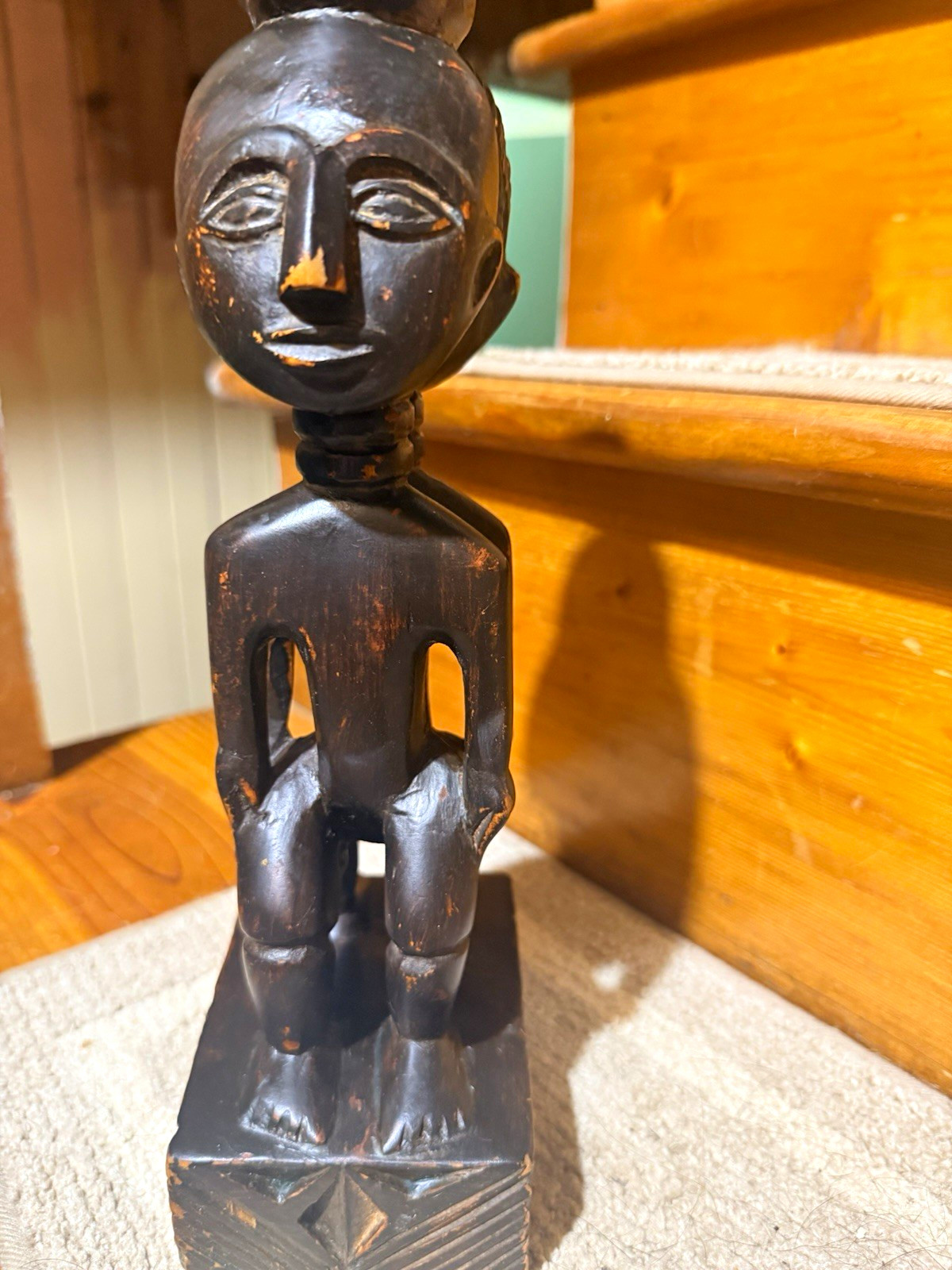 Antique hand carved Carved Wooden African Figure Sculpture Statue on Carved Base