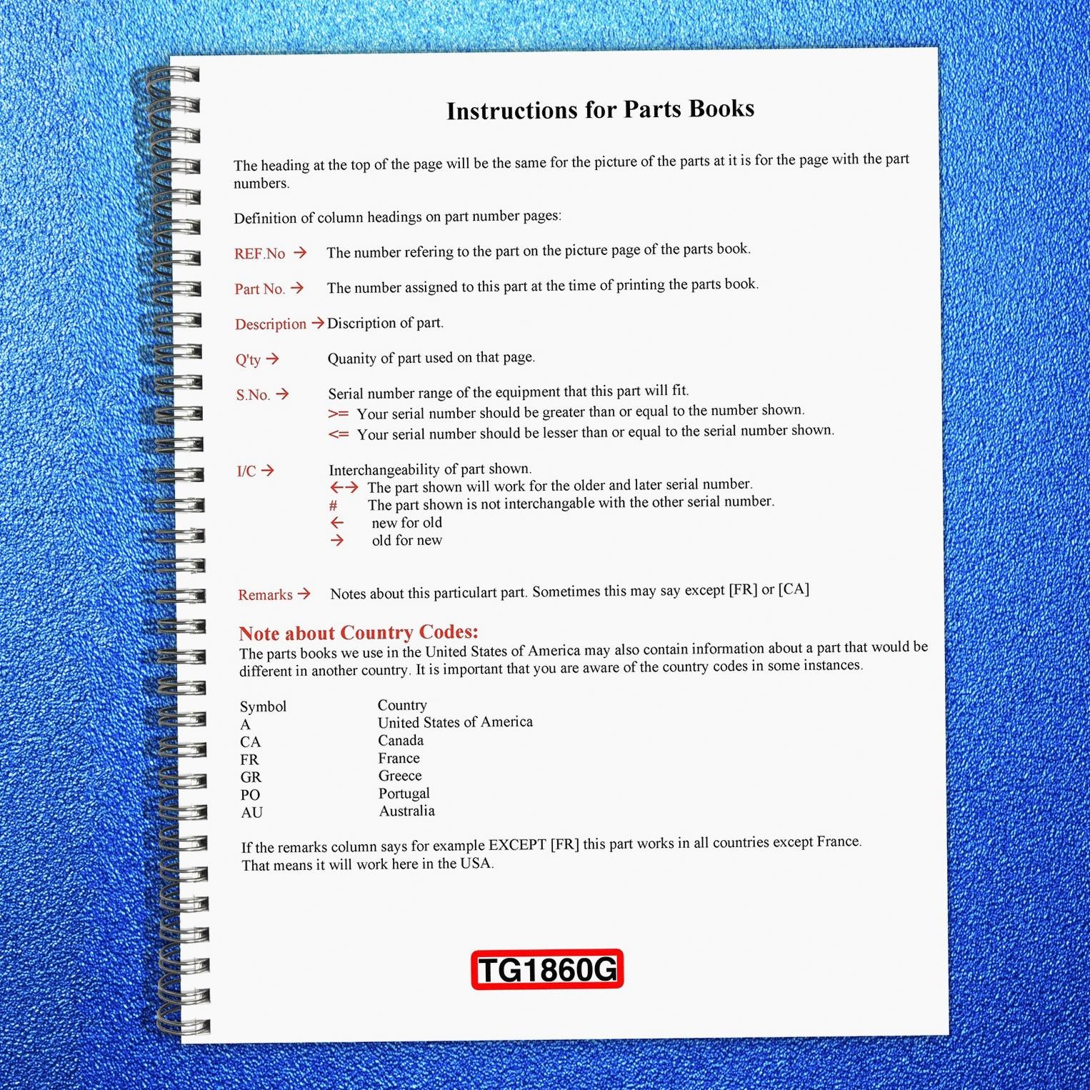 KUBOTA TG1860G Parts Manual - STEEL WIRE BIND - DURABLE COVERS