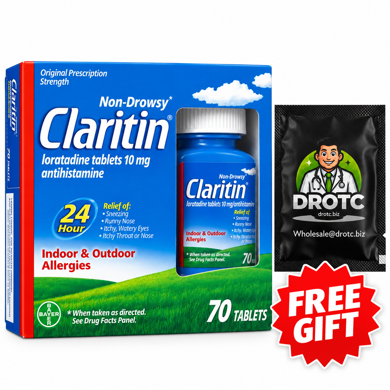 Claritin 24HR Non-Drowsy Loratadine Tablets 10mg 70 Count + Free Wipe EXP 06/27 Claritin 24HR Non-Drowsy Loratadine Tablets 10mg 70 Count + Free Wipe EXP 06/27