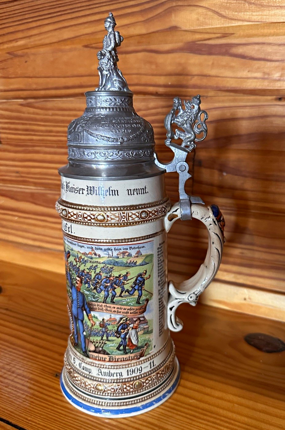 Antique German Bavarian Reservist Stein 6th Infantry Regiment Amberg 1909-11