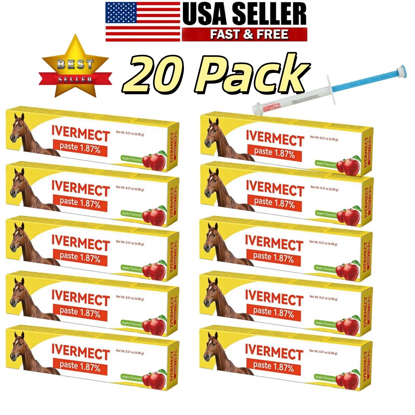 20 Pack New In Box Paste Horse Dewormer Apple Flavor wormer NEW 1/2028
