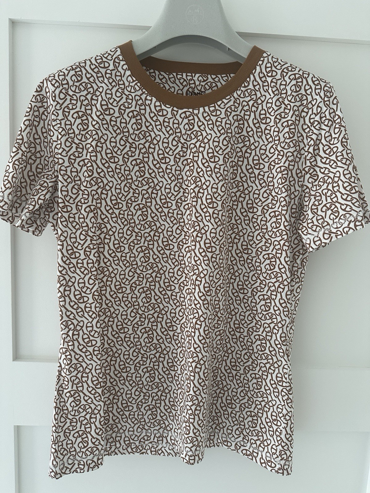 Authentic NWT HERMES LOGO T-SHIRT BROWN WHITE 38 $760