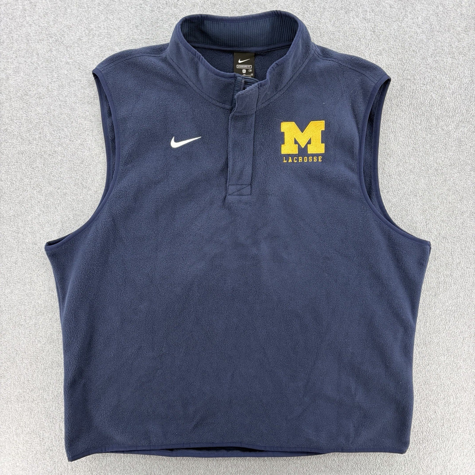 Nike Michigan Wolverines Lacrosse Fleece Vest Men\'s XL Navy 1/4 Zip Team Issued