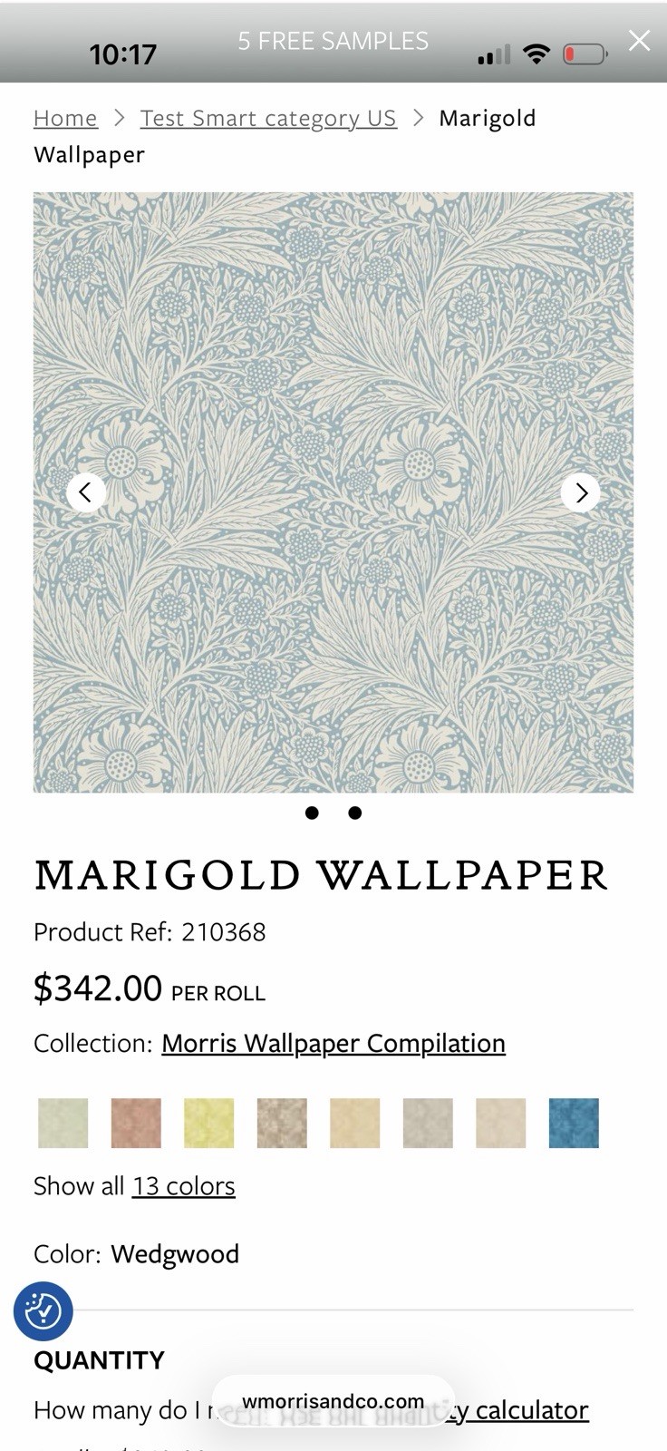 Genuine William Morris wallpaper -210368 Marigold Wedgewood - 1.5 Rolls Vintage