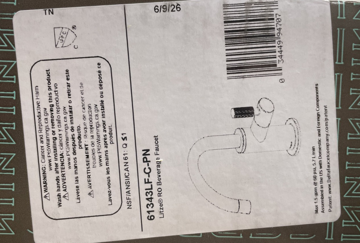 Brizo 61343LF-C-PN Litze Single Knurled Handle Beverage Faucet *READ*
