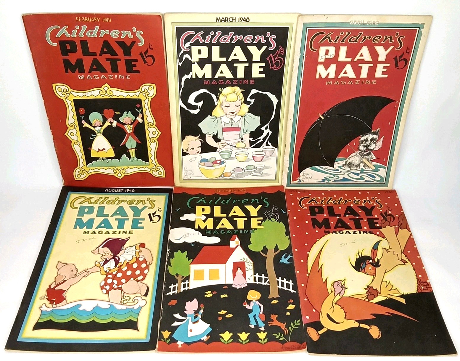 Antique 1940 A.R. Mueller Printing Children's Play Mate Magazine Set Of 6