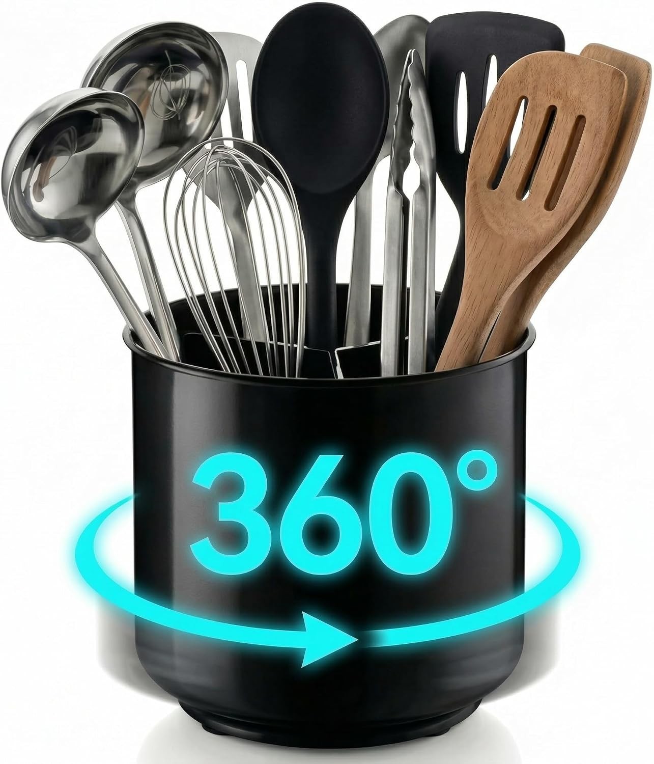 Cooler Kitchen Jumbo Extra Large Sturdy Rotating Black Utensil Holder Caddy with Cooler Kitchen Jumbo Extra Large Sturdy Rotating Black Utensil Holder Caddy with