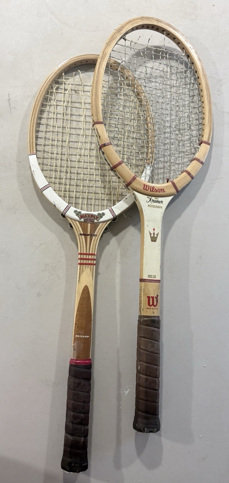Pair of 2 Vintage Wilson Jack Kramer Wood Tennis Racquets Wall Decor Sports Bar
