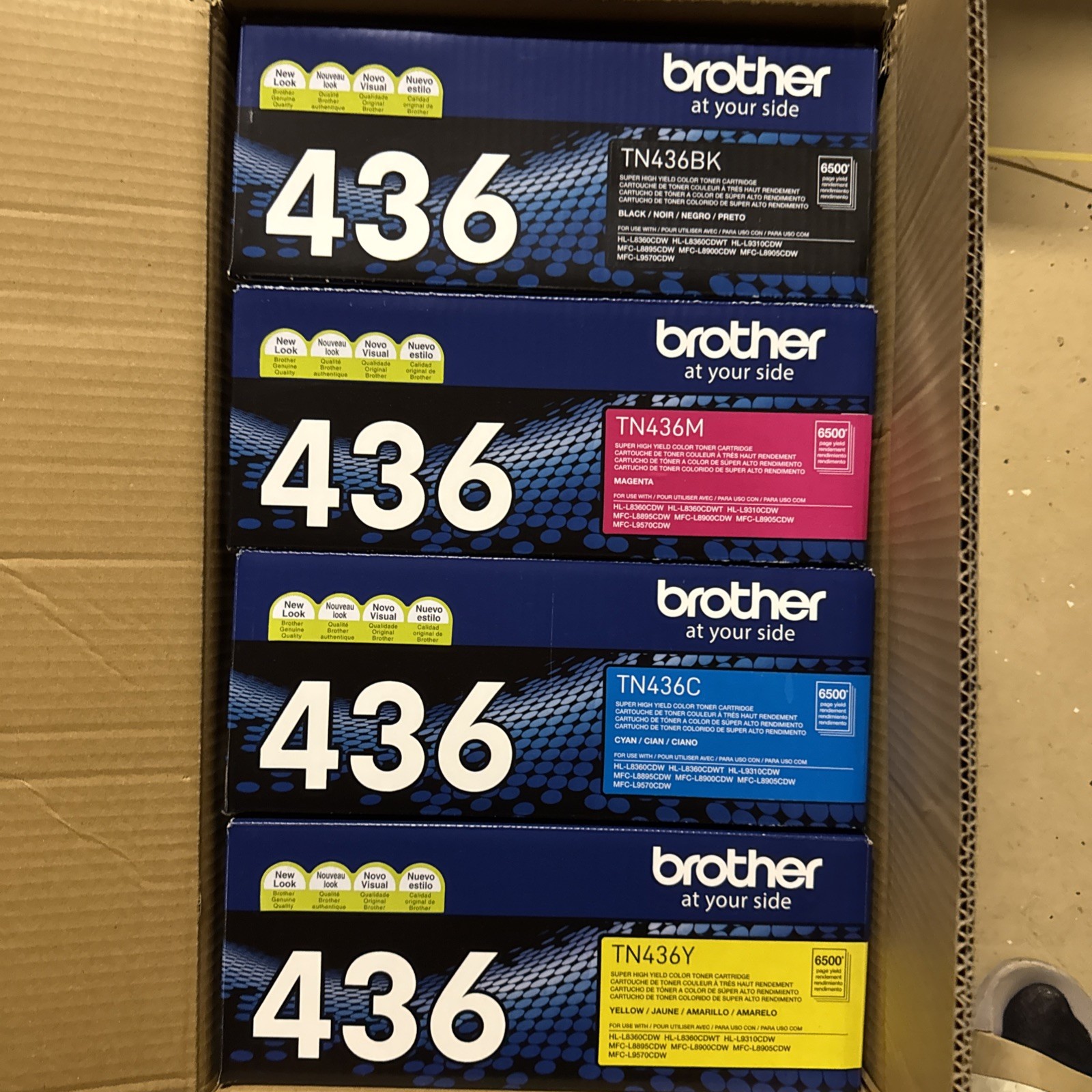 Brother TN-436 Toner Set Black Cyan Magenta Yellow Genuine OEM High Yield 4-Pack Brother TN-436 Toner Set Black Cyan Magenta Yellow Genuine OEM High Yield 4-Pack