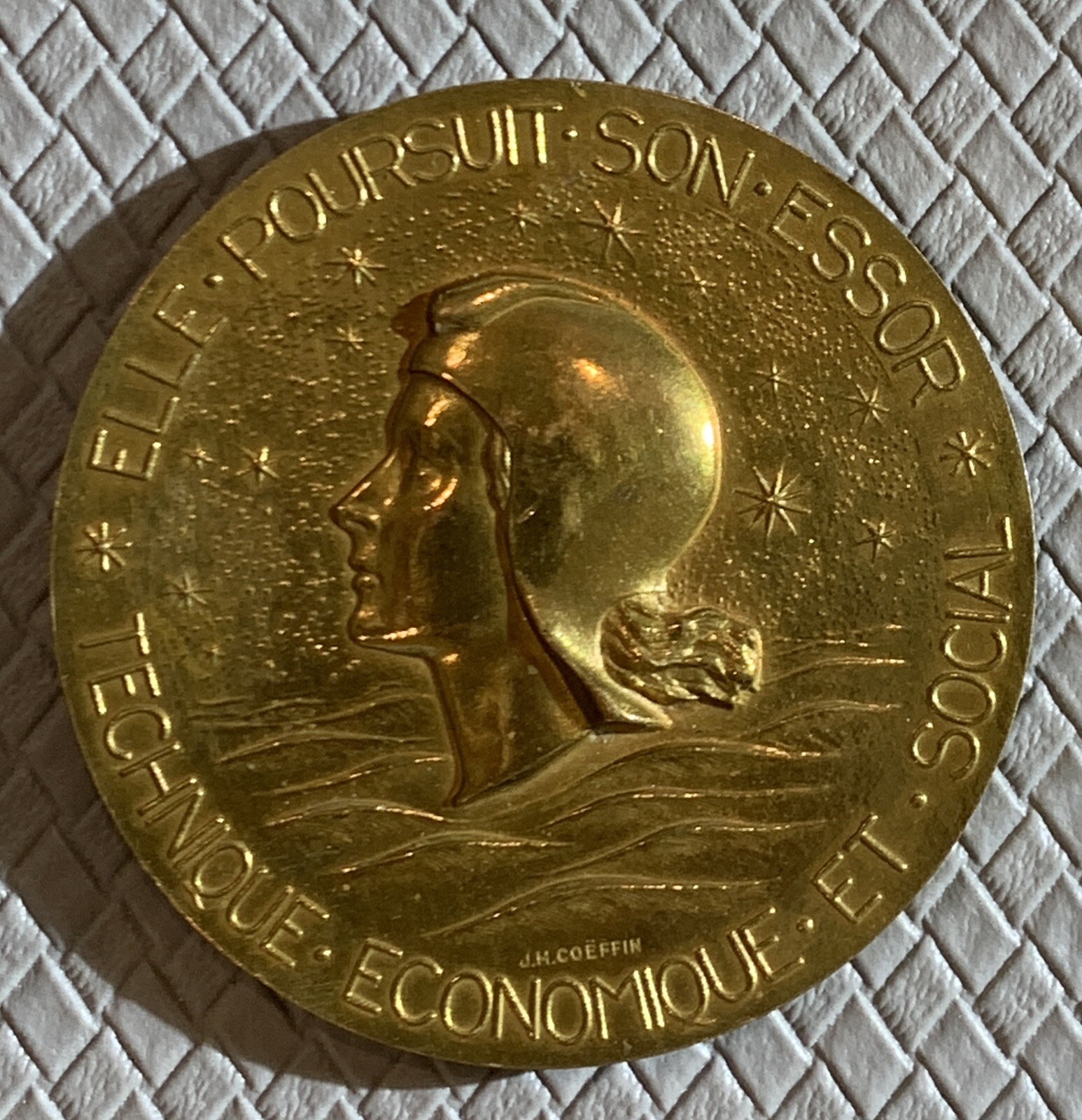 1962 1974 rare BRONZE ART MEDAL CGT FRENCH LINE NEW YORK LE HAVRE B COEFFIN 54mm