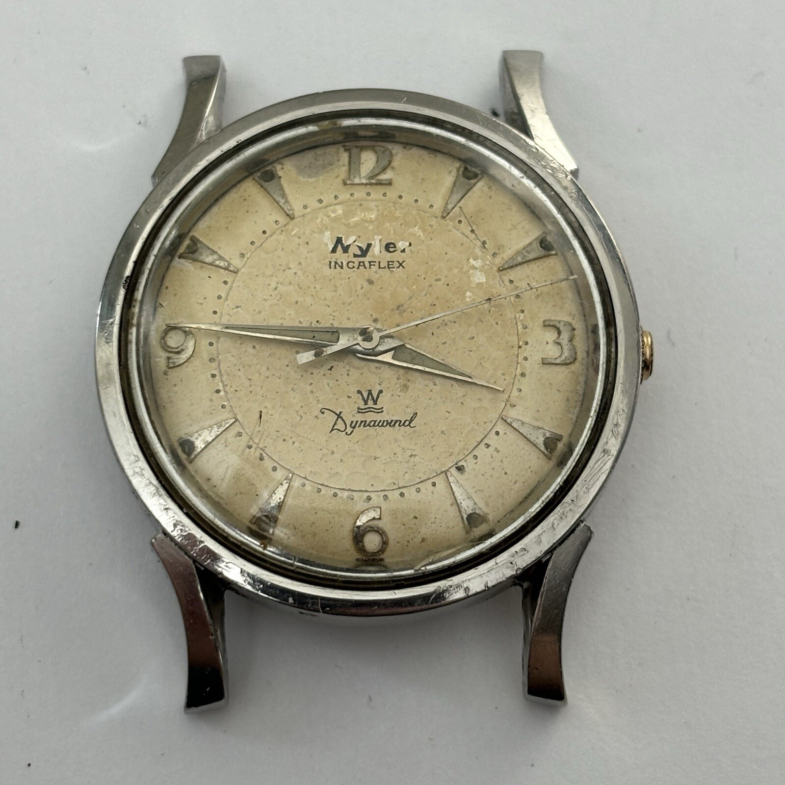 Broken Vintage Wyler Incaflex Stainless Steel Dynawind Hammered 33mm - For Parts Broken Vintage Wyler Incaflex Stainless Steel Dynawind Hammered 33mm - For Parts