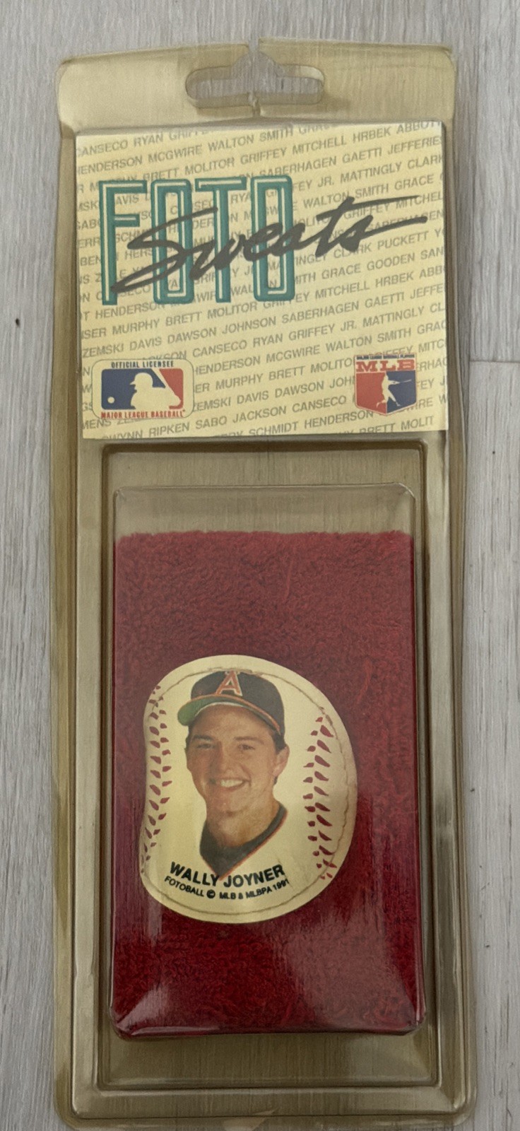 1990 FOTO SWEATS WRISTBAND ARM BAND WALLY JOYNER MLB WALLY WORLD ANGELS VINTAGE 1990 FOTO SWEATS WRISTBAND ARM BAND WALLY JOYNER MLB WALLY WORLD ANGELS VINTAGE