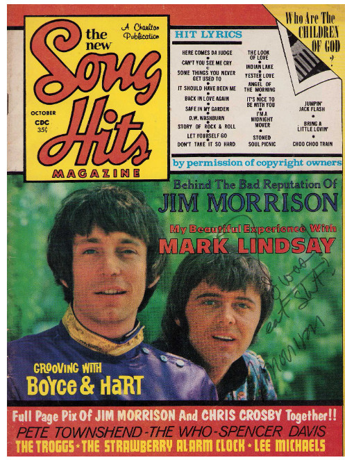 🔥Jim Morrison of Doors signed + inscribed Song Hits magazine cover 🔥