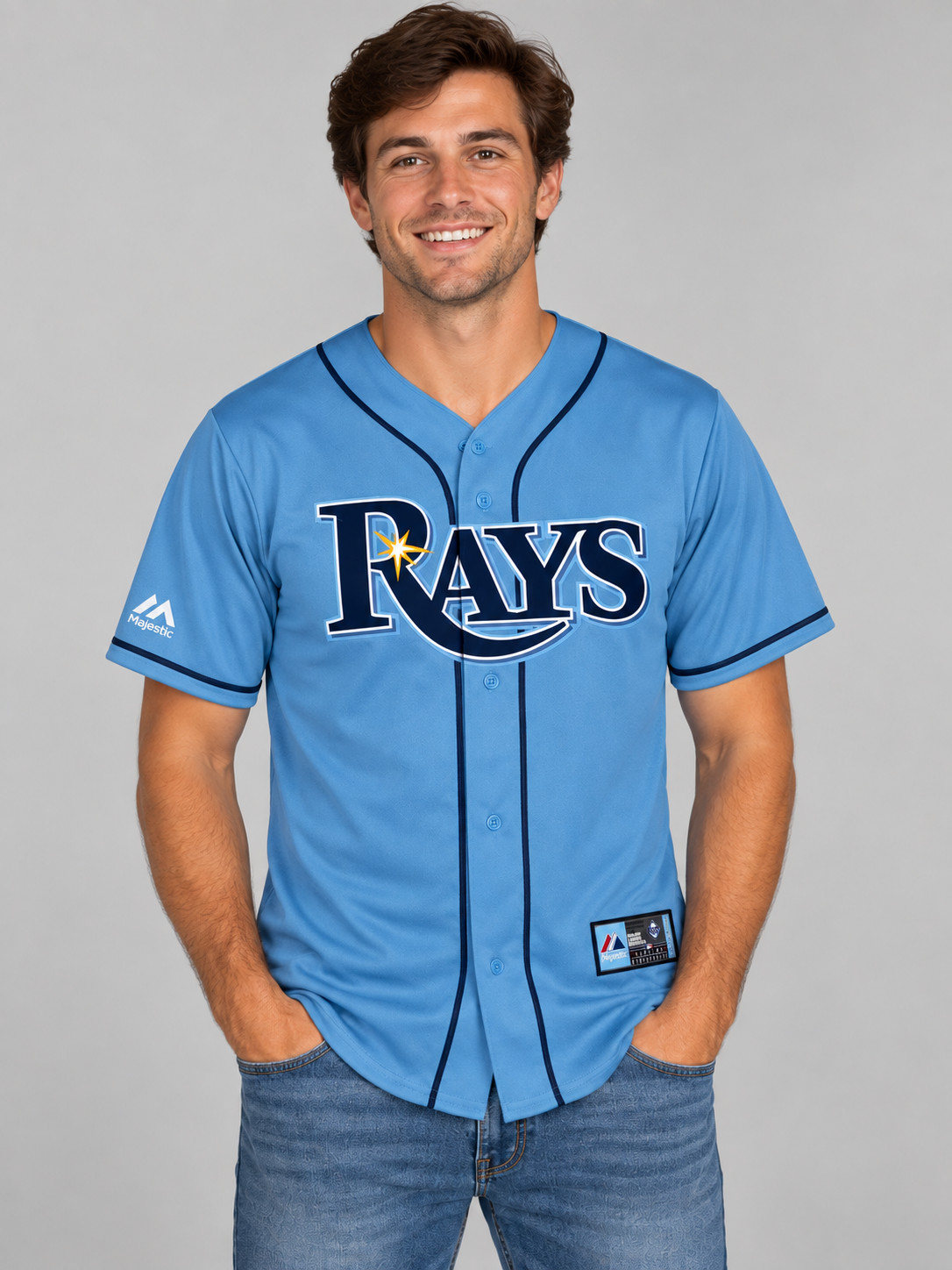 Vintage Majestic Tampa Bay Rays MLB Baseball Jersey Men\'s Small Blue S Vintage Majestic Tampa Bay Rays MLB Baseball Jersey Men\'s Small Blue S
