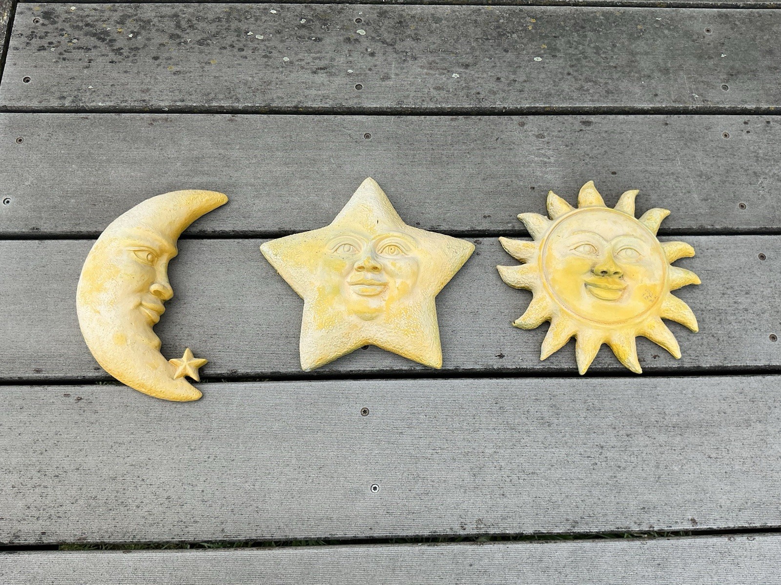 Vintage Sun Moon Star Wall Plaques Resin?   Whimsy Celestial Garden Shed Art