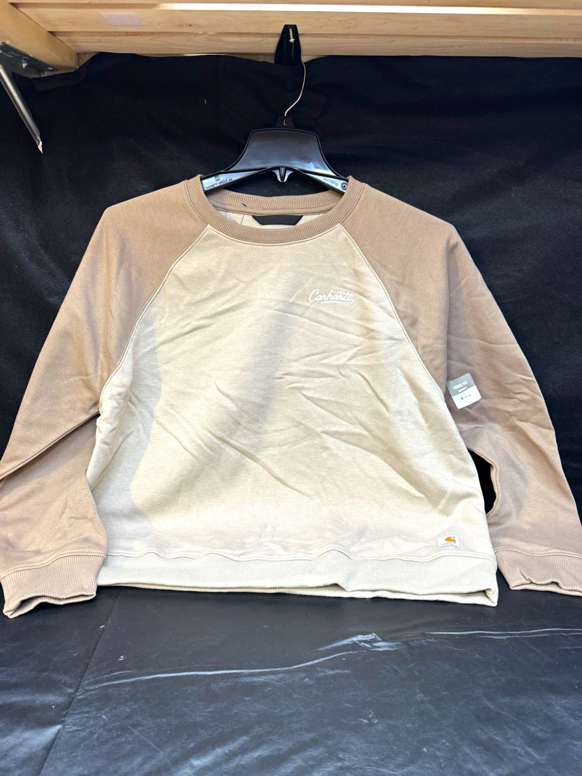 Carhartt Women\'s Loose Fit Sawyer Crewneck Sweatshirt Colorblock Beige Brown L