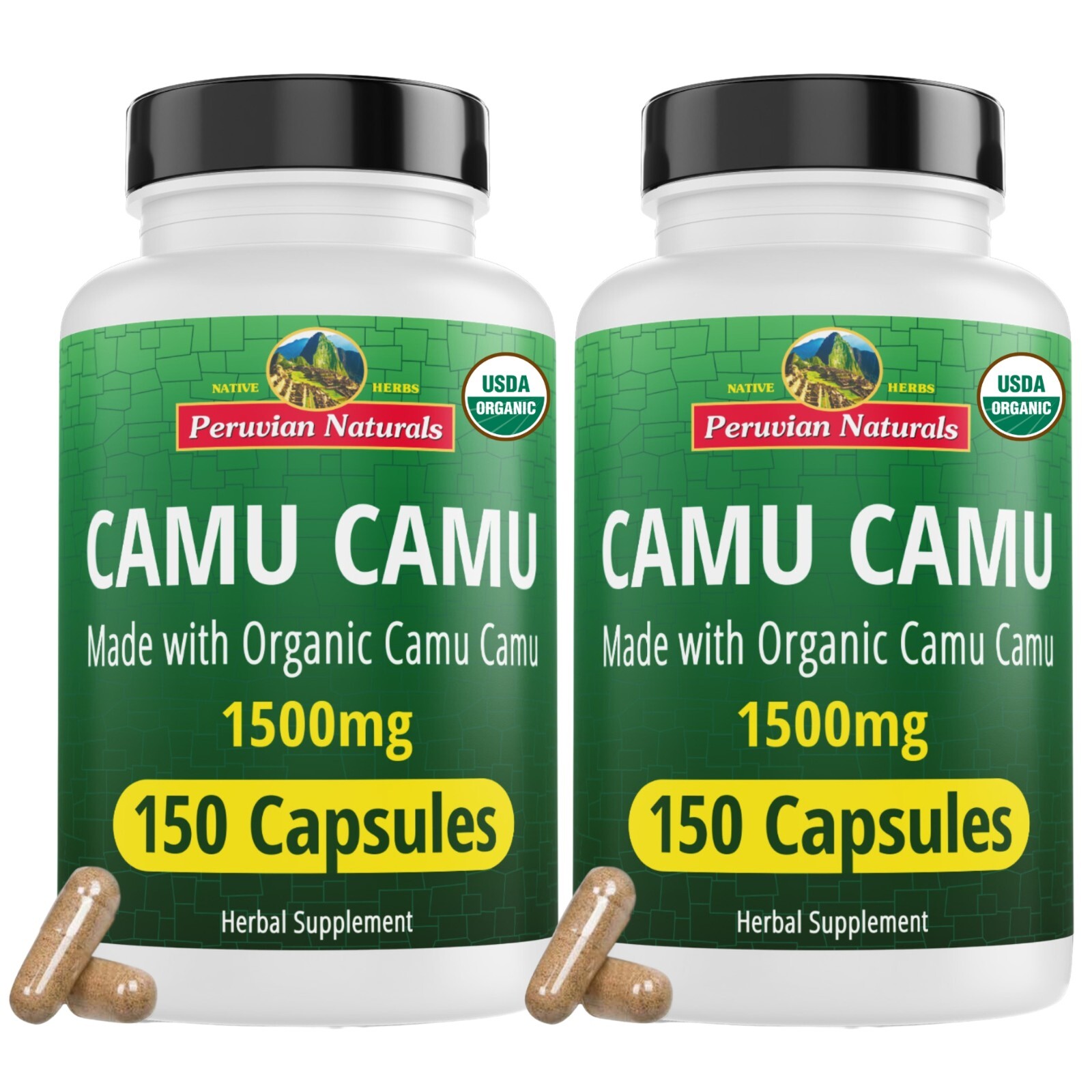 Organic Camu Camu Capsules - 300 Vegan Pills Raw Berry Supplement  from Peru 2pk