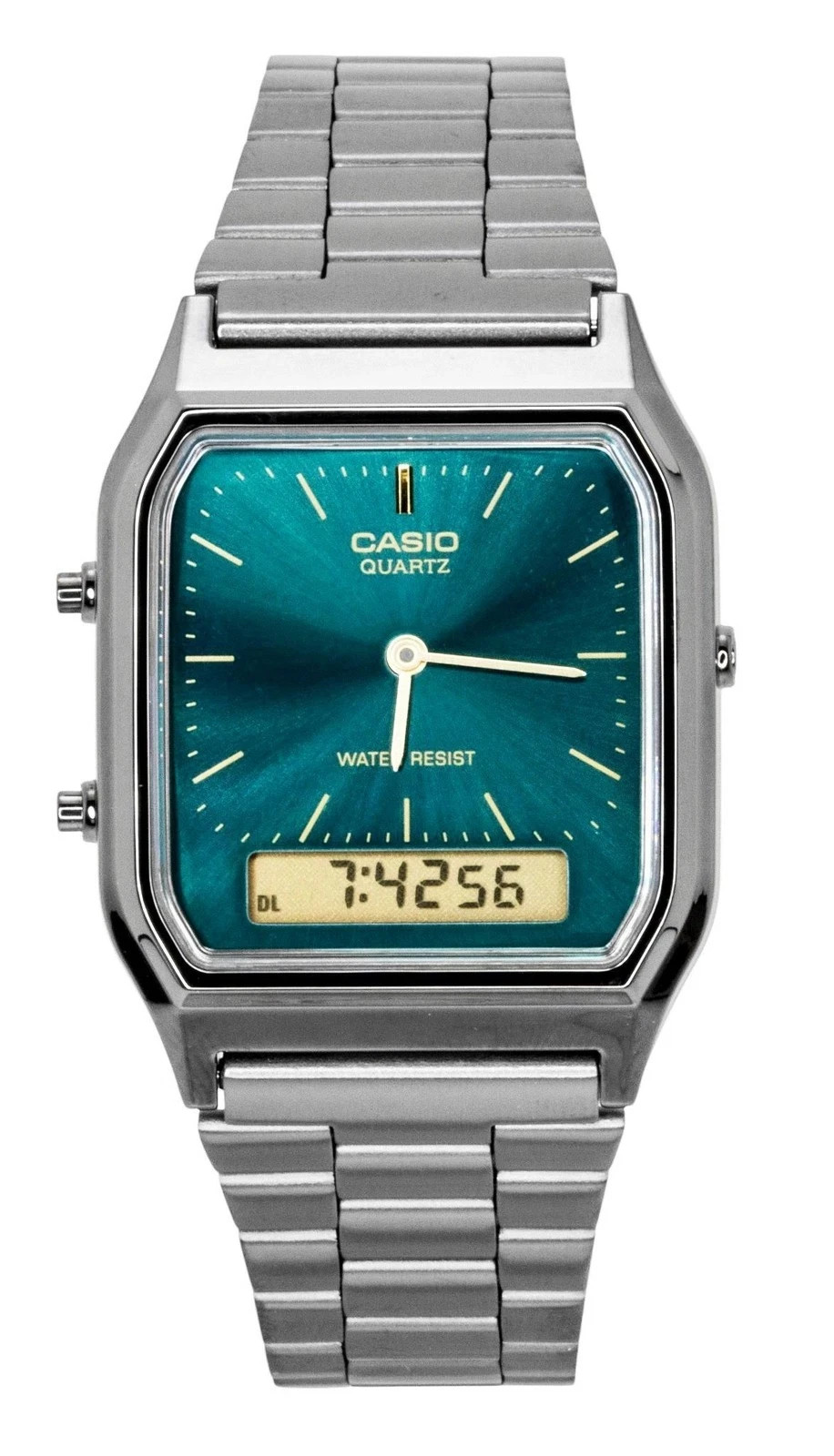 Casio Vintage Green Dial Stainless Steel Quartz Casual AQ-230EGG-3A Unisex Watch Casio Vintage Green Dial Stainless Steel Quartz Casual AQ-230EGG-3A Unisex Watch