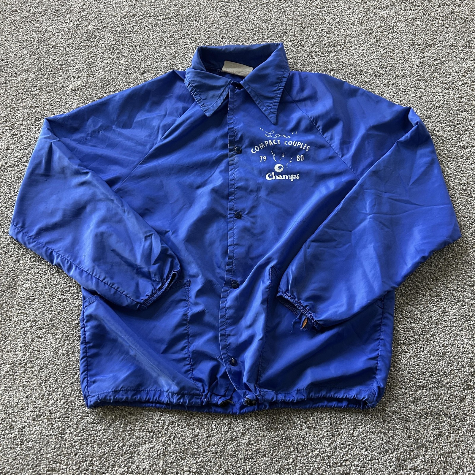 Vintage Pro Knitwear Jacket Mens Medium Blue Bowling Champs Windbreaker 80s