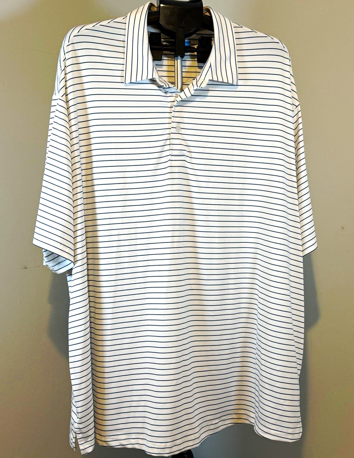 Roundtree & Yorke Performance Polo Men\'s Big 3X White Blue Striped SS