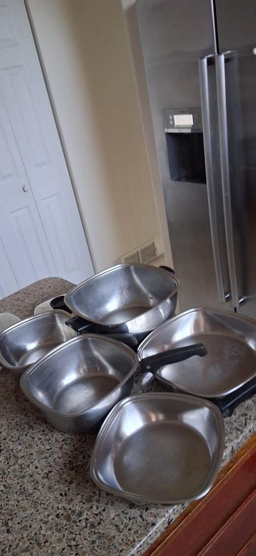 Vintage Aristo-Craft Set Of  7 Piece Stainless Steel Square Shaped Cookware Set.