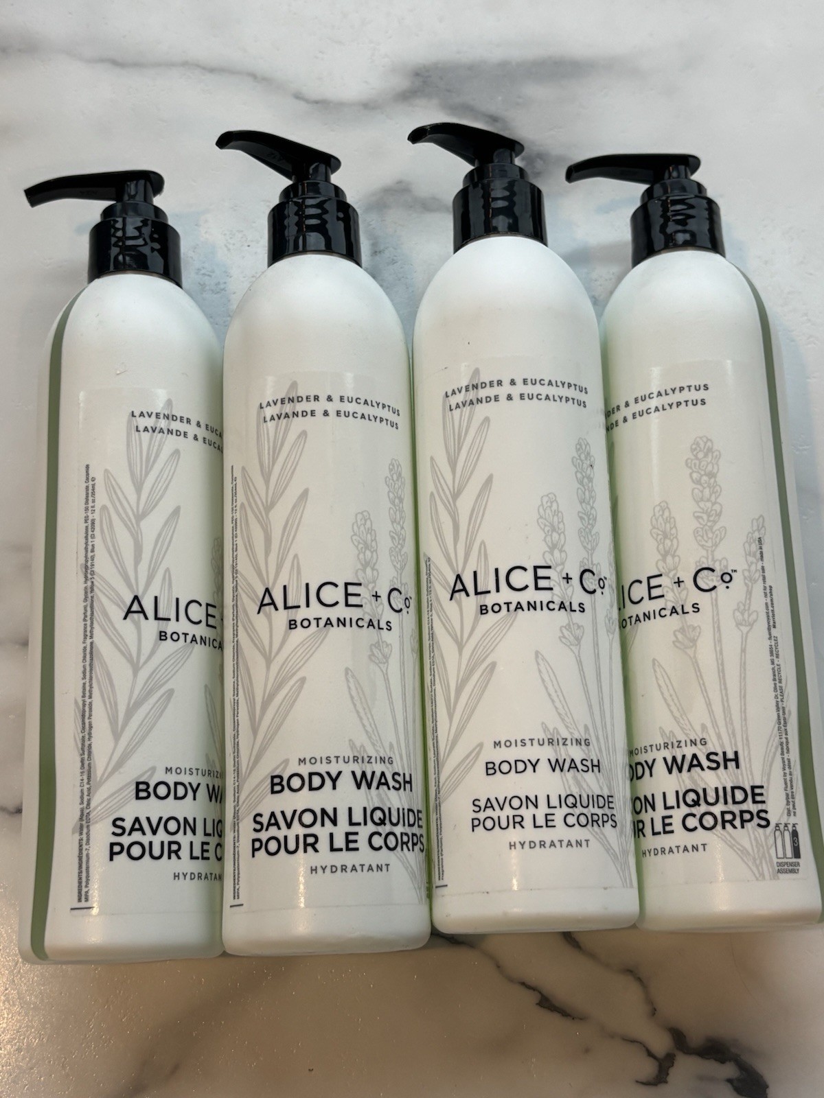 4 Bottles ALICE+Co BOTANICALS Hydrating BODY WASH Lavender & Eucalyptus 12oz