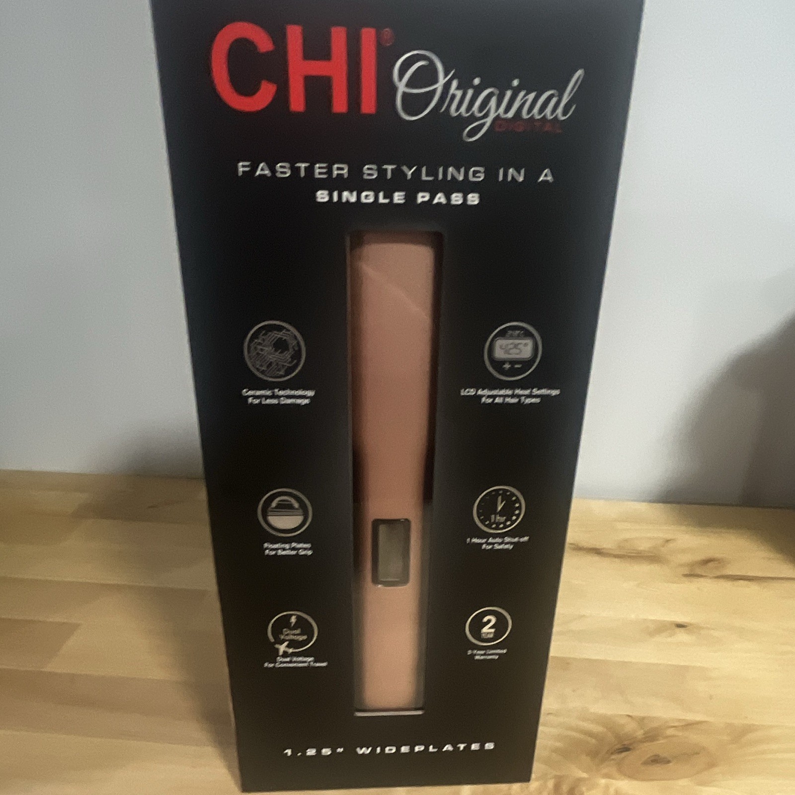 CHI Original Digital 1.25in Ceramic Flat Iron, LCD Heat, Dual Voltage, Pink CHI Original Digital 1.25in Ceramic Flat Iron, LCD Heat, Dual Voltage, Pink