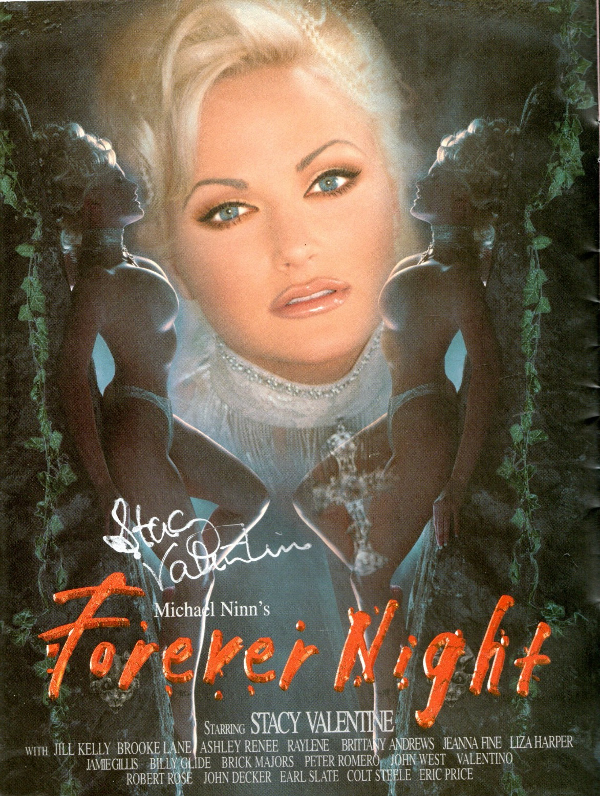 Stacy Valentine REAL hand SIGNED Forever Night adult movie mag pinup ad page COA