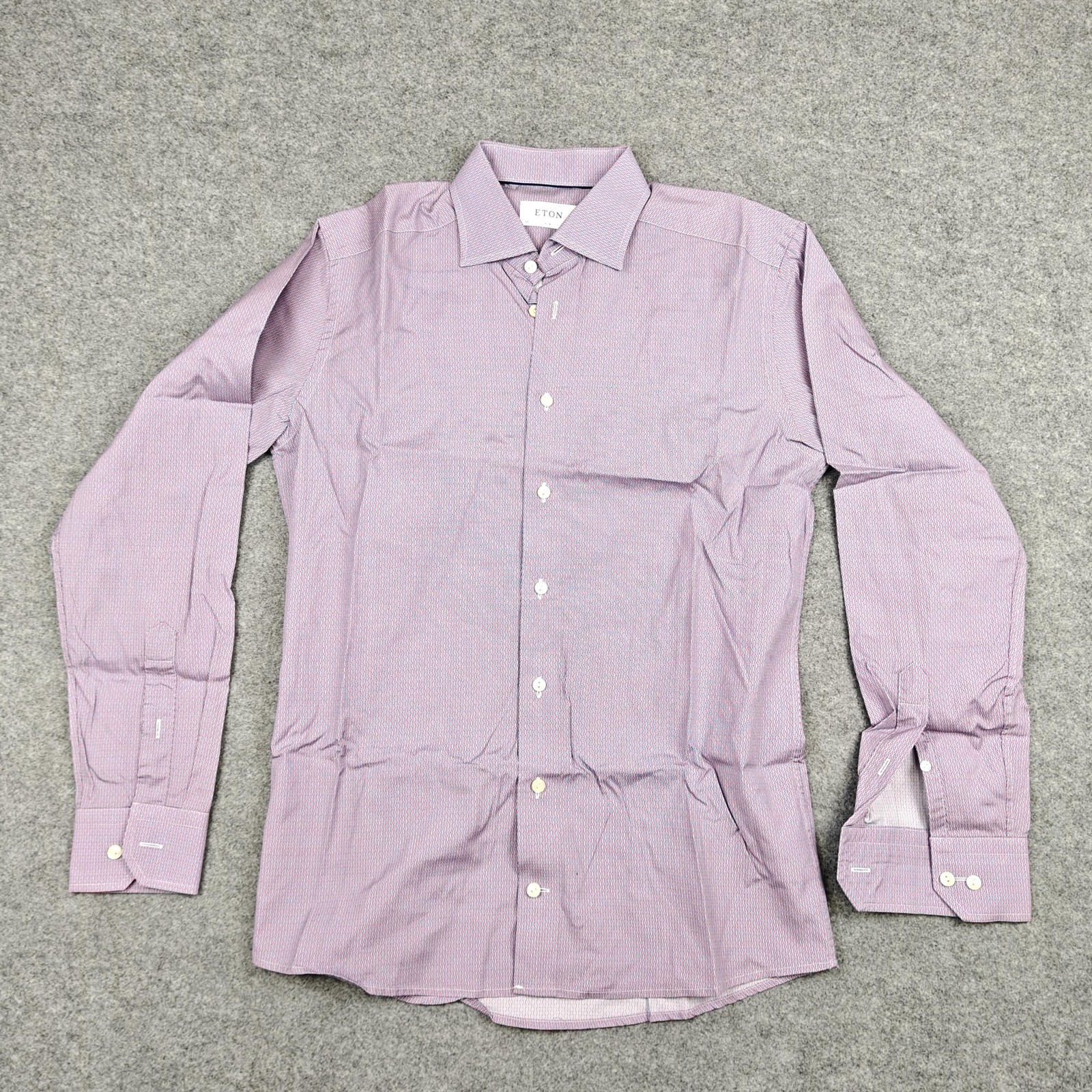 Eton Dress Shirt Mens 15.5/39 Pink Geometric Slim Fit Long Sleeve Spread Collar