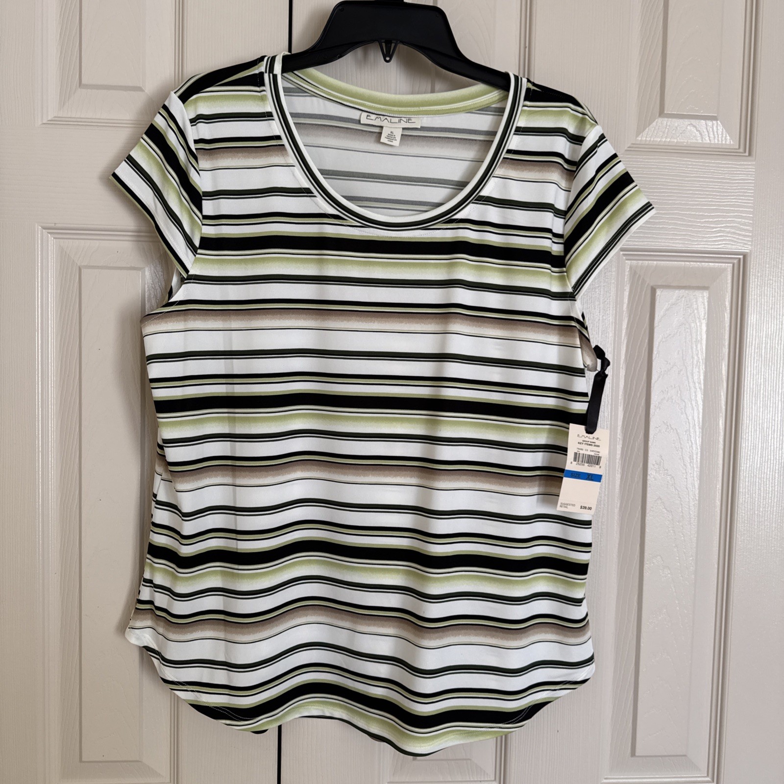Emaline Top Women XL Multicolor Stripe Blouse Cap Sleeve Knit Round Neck Stretch