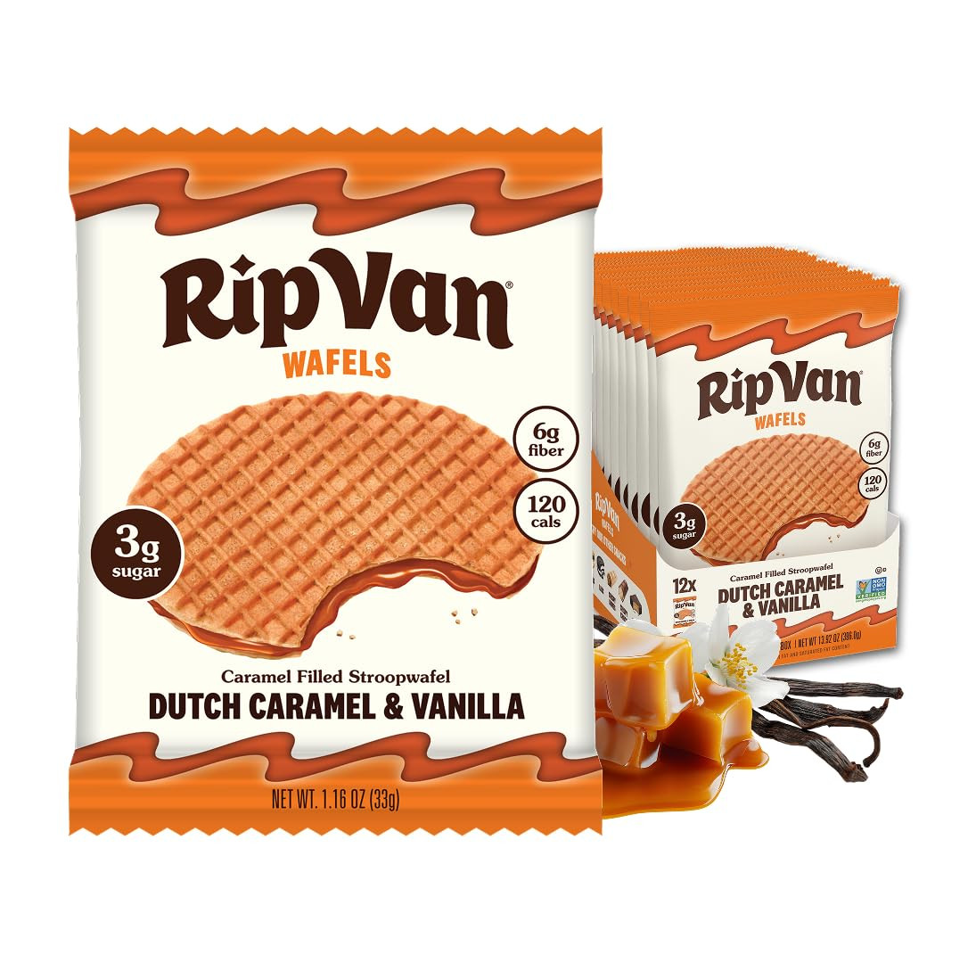 Rip Van Wafels Dutch Caramel & Vanilla Stroopwafels, Healthy Snacks, Non-Gmo, Lo Rip Van Wafels Dutch Caramel & Vanilla Stroopwafels, Healthy Snacks, Non-Gmo, Lo
