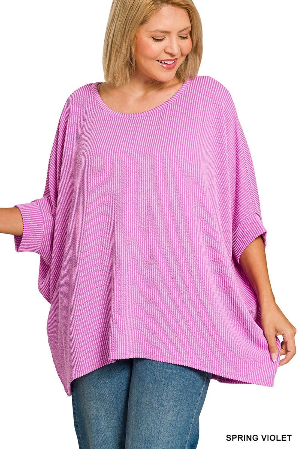Plus Size Women\'s Raised Rib Bat Sleeve Top