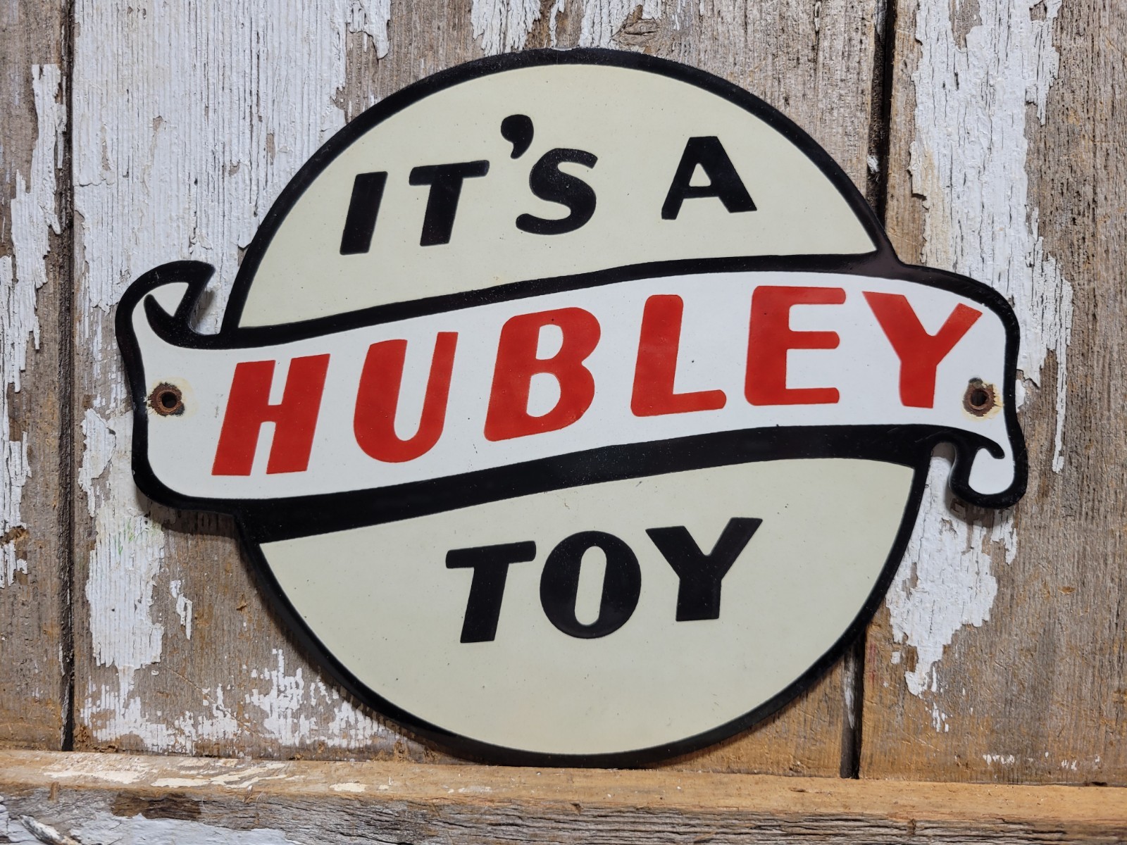 VINTAGE HUBLEY TOY PORCELAIN SIGN RARE OLD CHILDRESN KIDS TOYS CAST IRON TRAIN