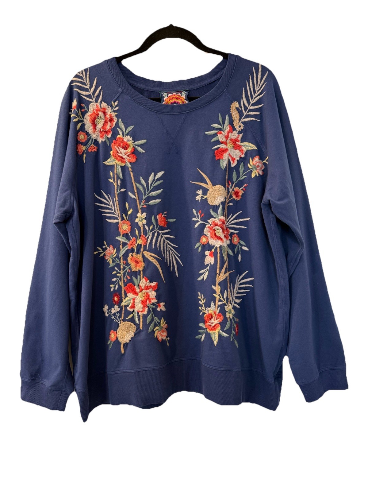 NWOT Johnny Was Caspian Heavily Embroidered Raglan Long Sleeve Sweatshirt Xl New