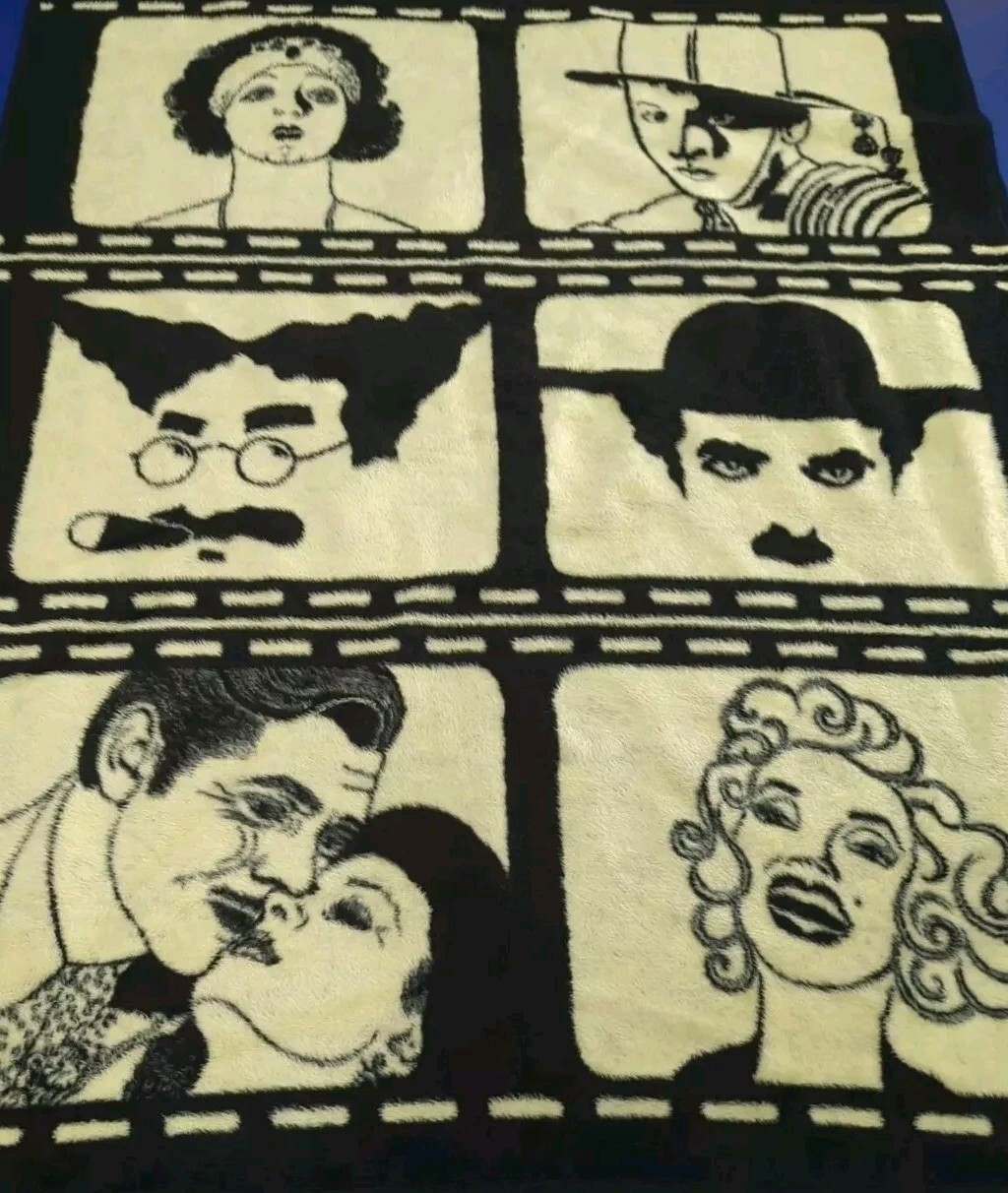 Vtg BIEDERLACK BLANKET THROW Old Hollywood Stars Marilyn Monroe Charlie Chaplin