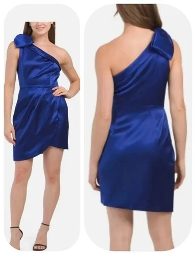 NEW Aidan by ADRIANNA PAPELL 14 Royal Sapphire One Shoulder Satin Tulip Dress
