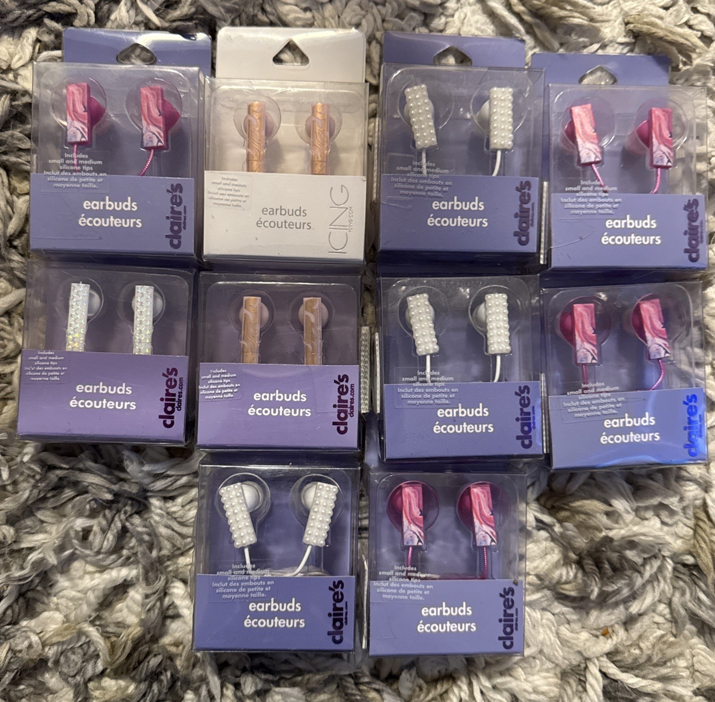(10x) Claire\'s Girls Wired Earbuds Lot Pink White Pearl Mermaid Theme New NIB